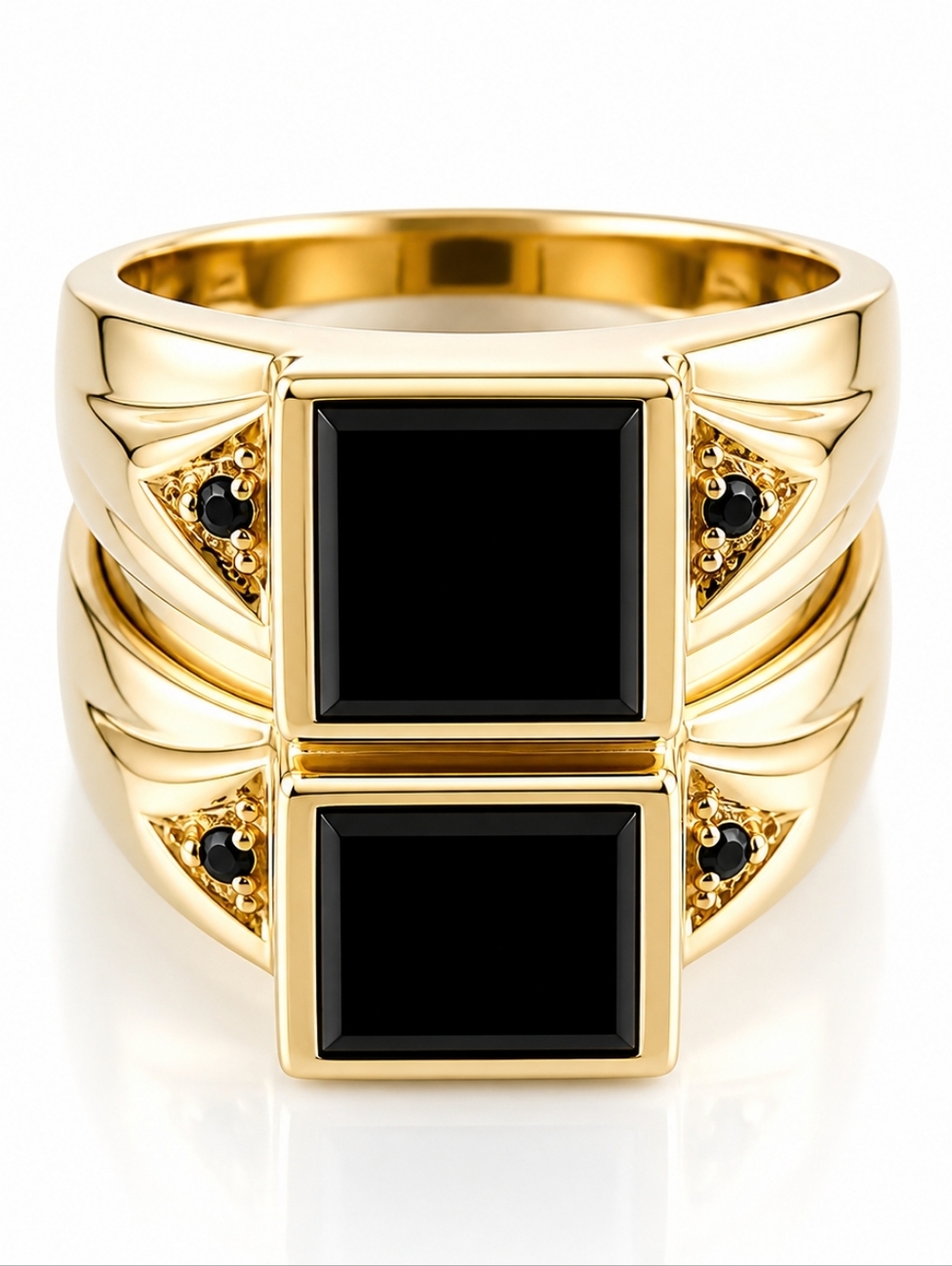 Men’s Onyx & Diamond Sterling Silver Ring 14K Gold Over Size 9